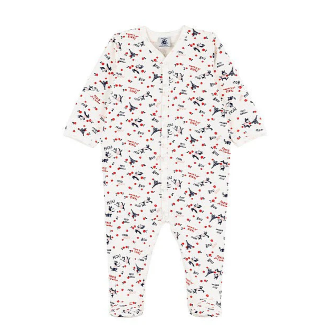 Petit Bateau - Baby Girl Front Snap Parisien Print Footie | Soft Cotton Sleepsuit