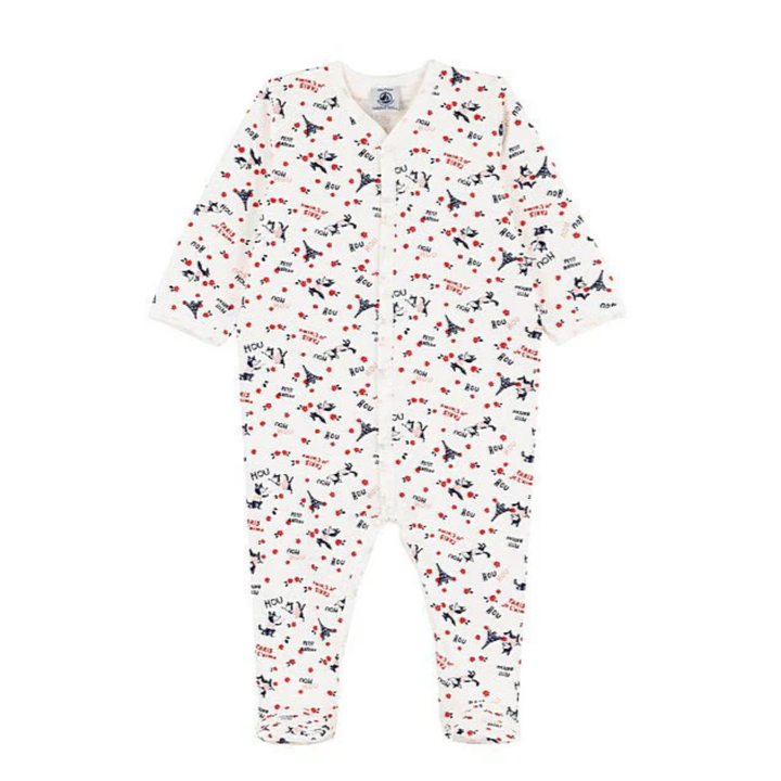Petit Bateau - Baby Girl Front Snap Parisien Print Footie | Soft Cotton Sleepsuit