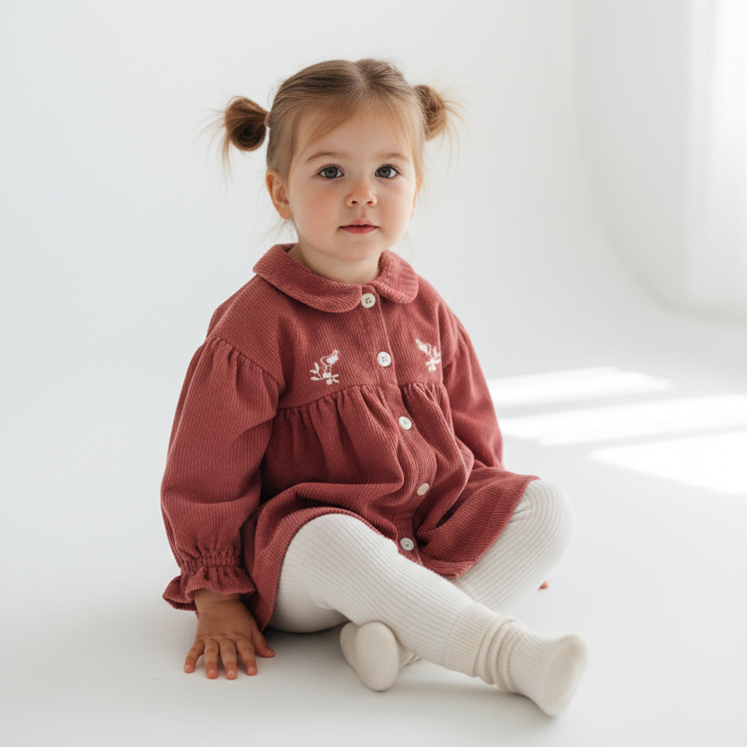 Petite Bateau – Long Sleeve Corduroy Dress with Collar | Raspberry