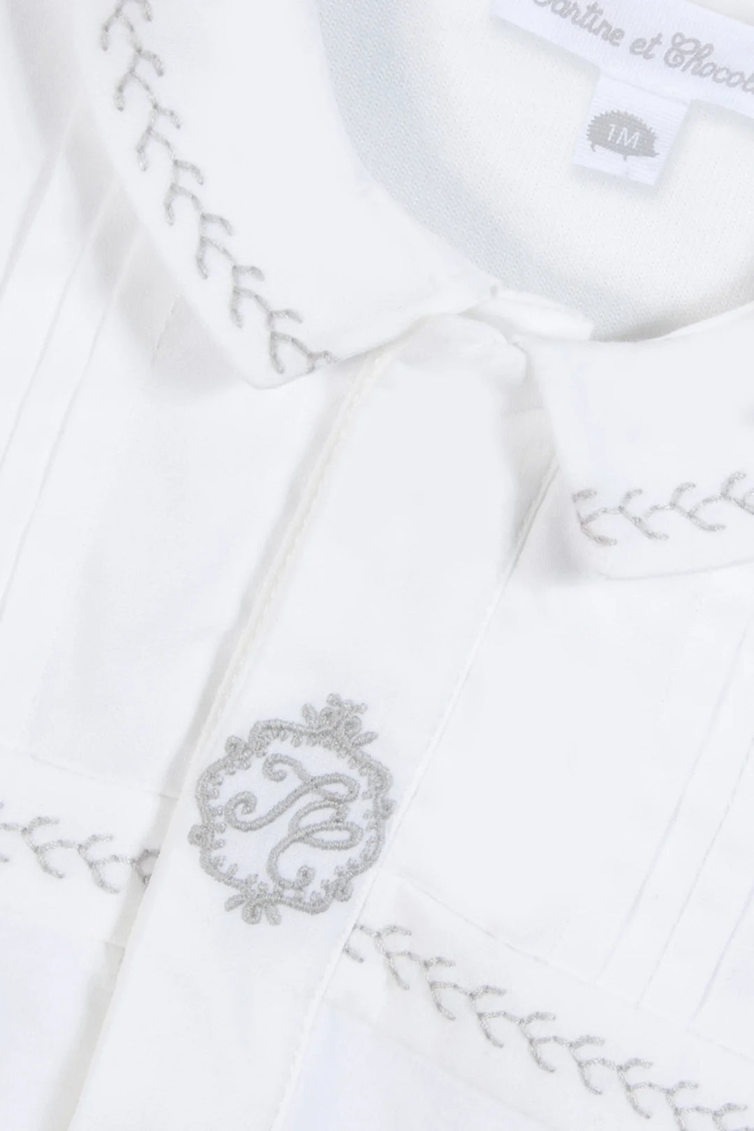 Tartine et Chocolat White Velvet Embroidered Emblem Footie