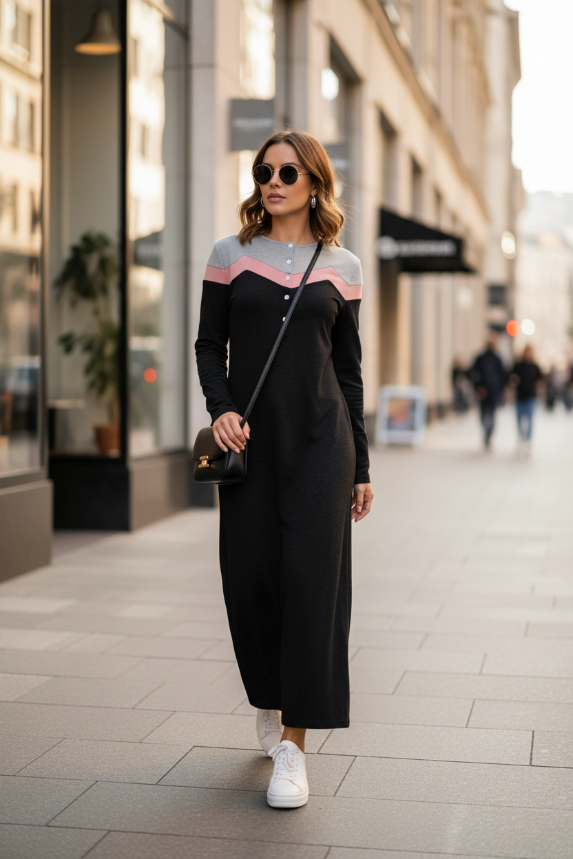 Velvette Long Sleeve Color Block Nightgown