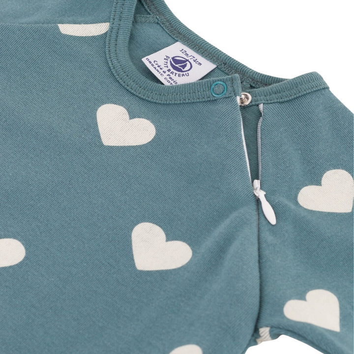 Petit Bateau - Baby Organic Cotton Heart Sleepsuit with Side Zip | Soft &amp; Cozy