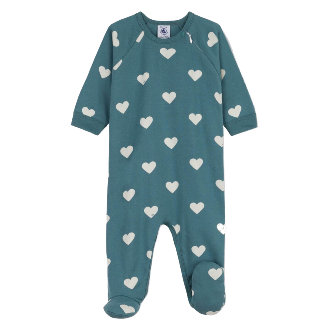 Petit Bateau - Baby Organic Cotton Heart Sleepsuit with Side Zip | Soft &amp; Cozy