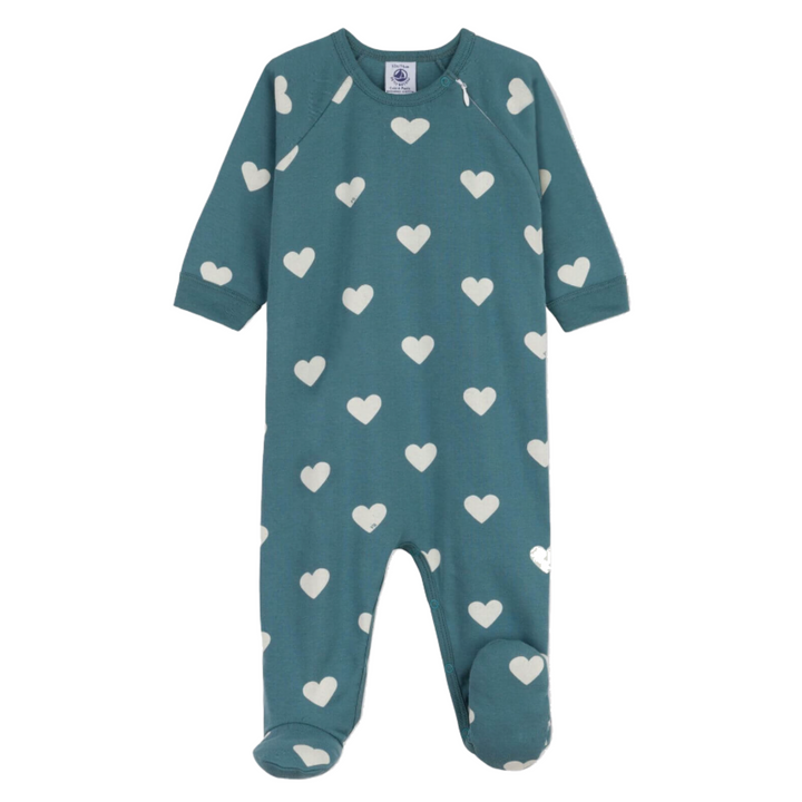 Petit Bateau - Baby Organic Cotton Heart Sleepsuit with Side Zip | Soft &amp; Cozy