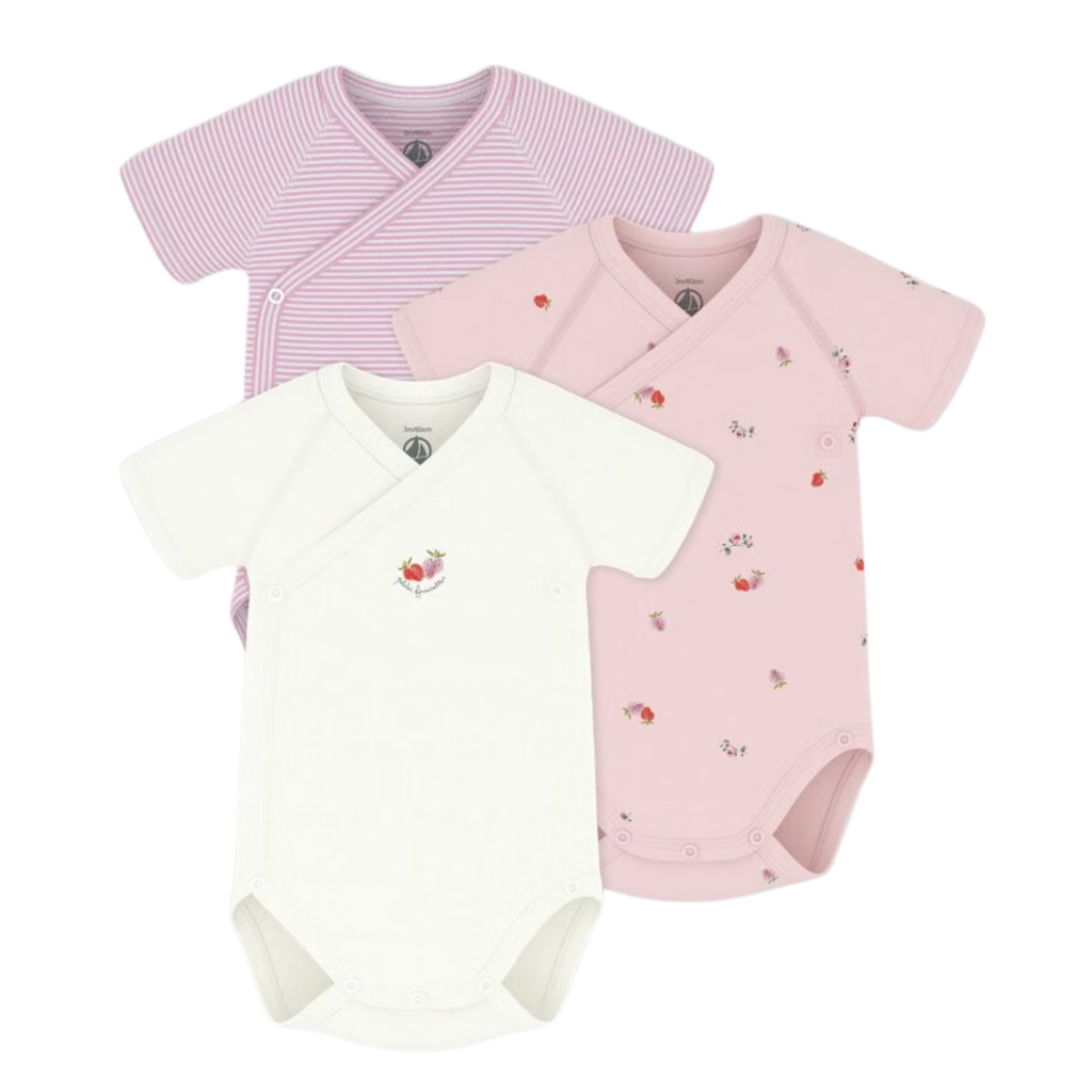 Petit Bateau Baby Boy 3 Pack SS Crossover Cloud Solid Bodysuit