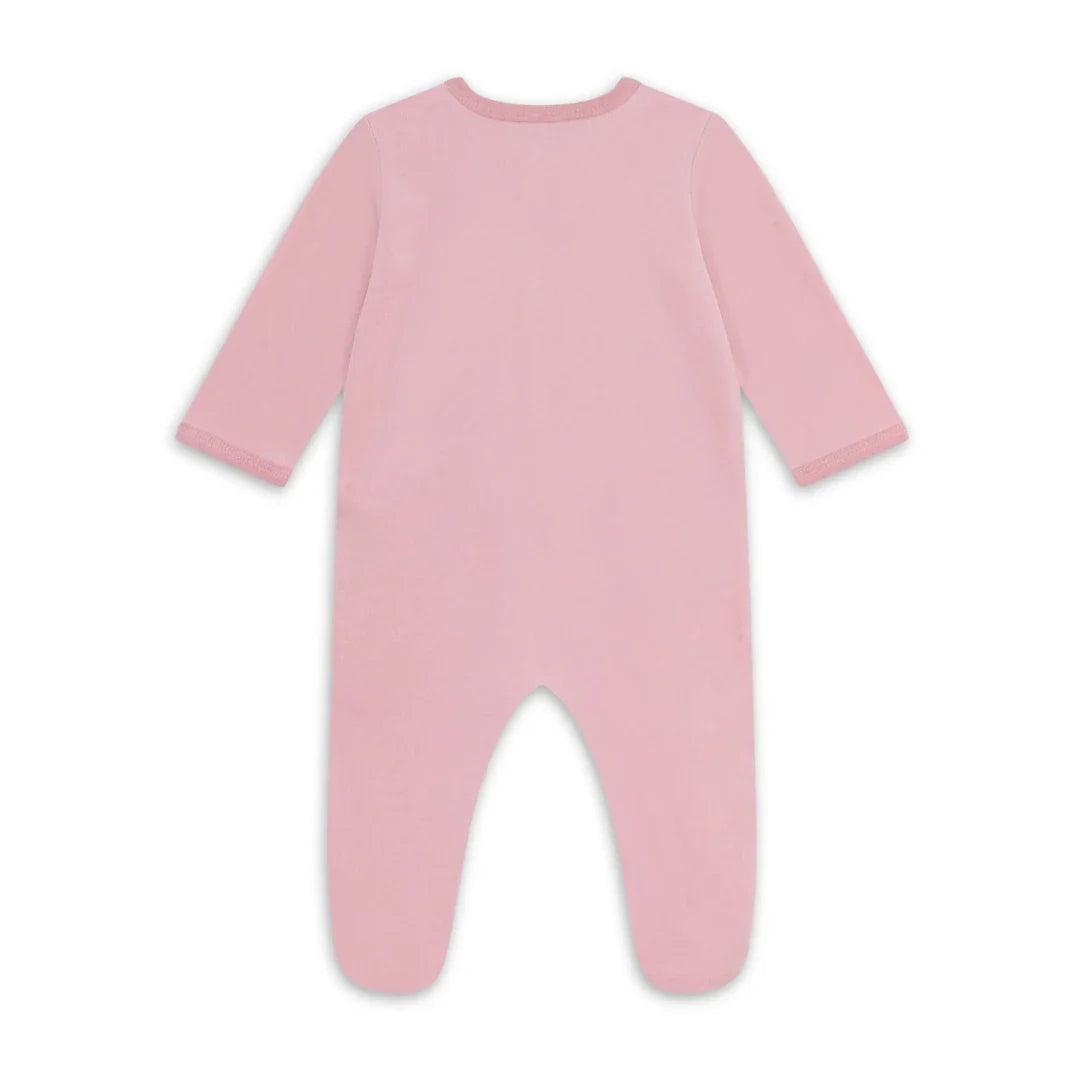 Petit Bateau Pink Graphic Velour Front Snap Footie Soft Velour Baby Footed Onesie Graphic Print Design