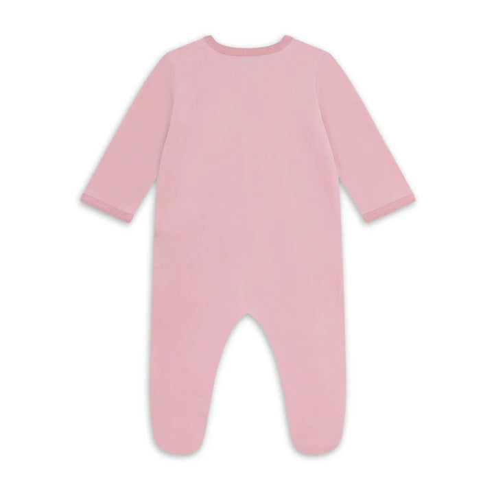 Petit Bateau Pink Graphic Velour Front Snap Footie Soft Velour Baby Footed Onesie Graphic Print Design