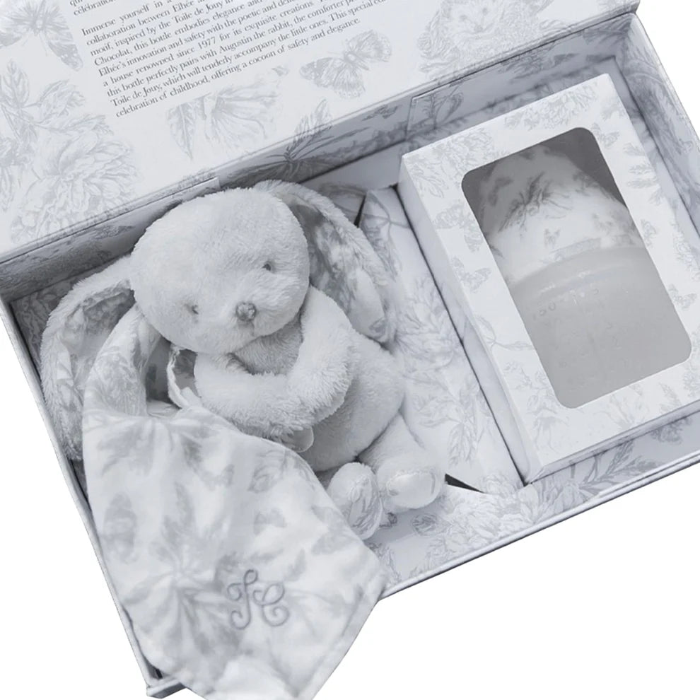 Tartine et Chocolat x Élhée Toile de Jouy Grey Gift Set – Anti-Colic Baby Bottle + Doudou