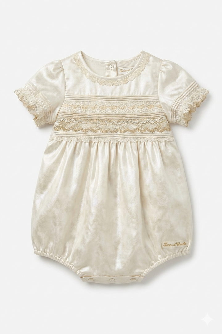 Tartine et Chocolat Nacre Lace Romper – Luxury Baby Girl Combicourt Outfit