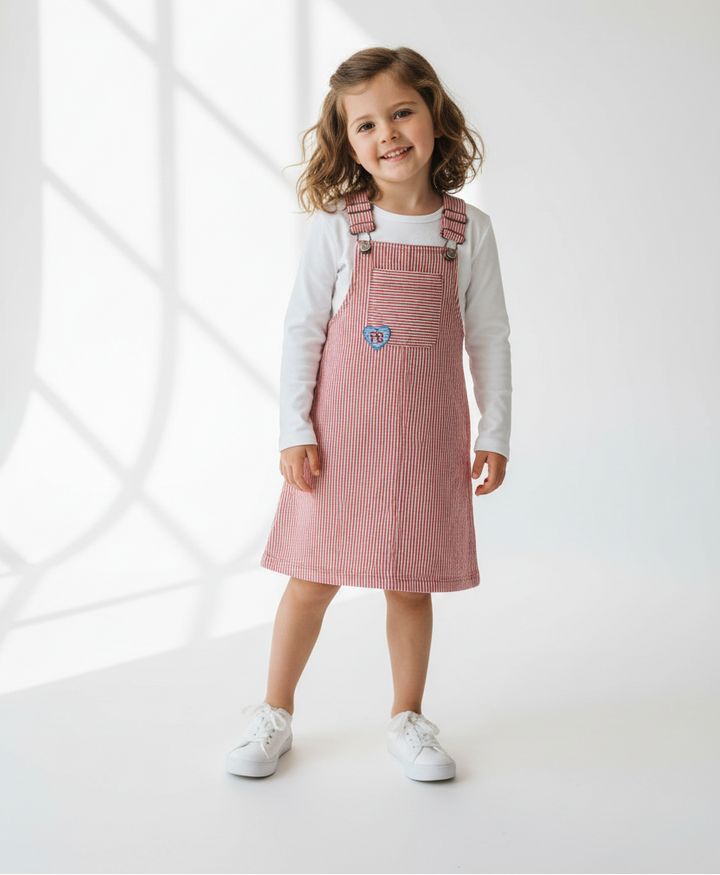 Petit Bateau Baby Girl Striped Jumper Dress - Red &amp; Pink